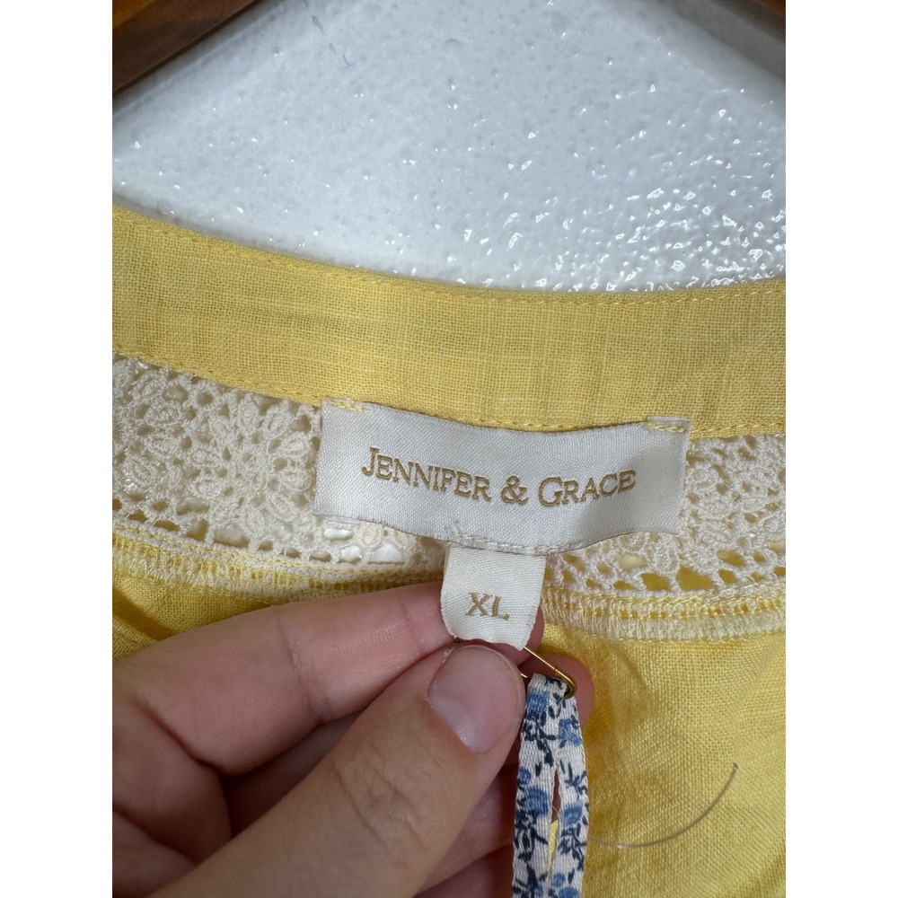 Jennifer & Grace Banana Yellow Embroidered Lace Cotton Blouse XL CT2935M - Picture 3 of 7